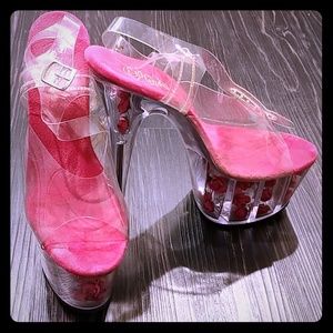 Pleaser Pink Flower Filled Strappy Platform Sandal